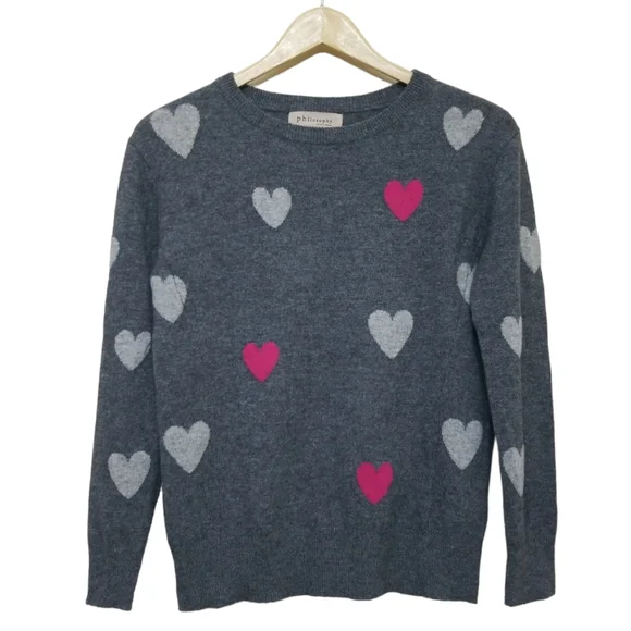 Philosophy Sweaters Philosophy Grey Cashmere Heart Print